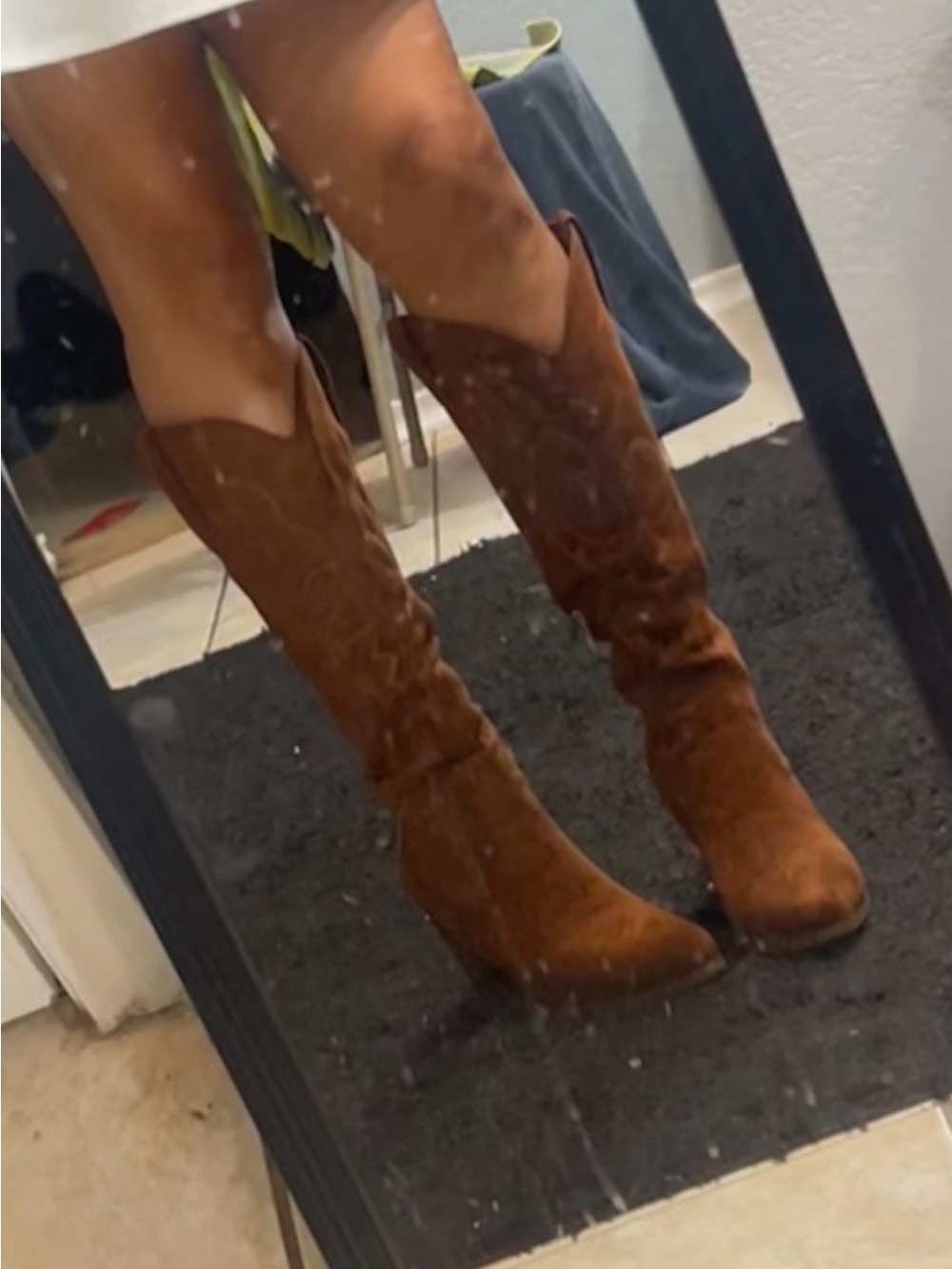 Over-the-Knee Brown Suede Boots with Western Stitching